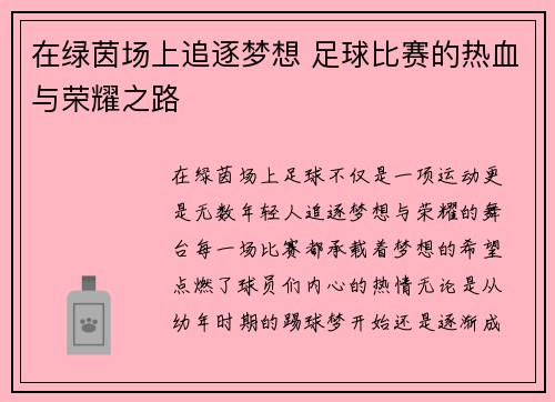 在绿茵场上追逐梦想 足球比赛的热血与荣耀之路