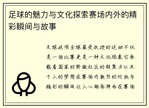 足球的魅力与文化探索赛场内外的精彩瞬间与故事